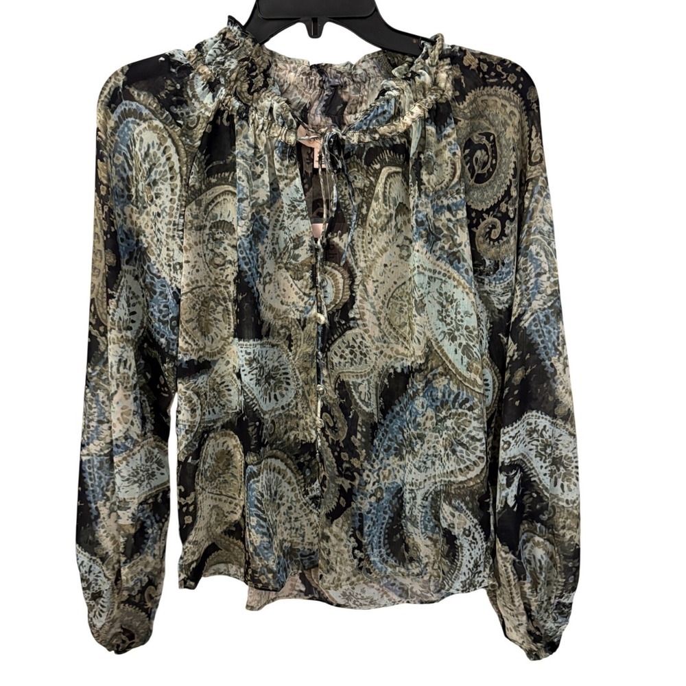 Philosophy Republic Clothing Sheer Paisley Print Long Sleeve Blouse XS - Picture 2 of 7